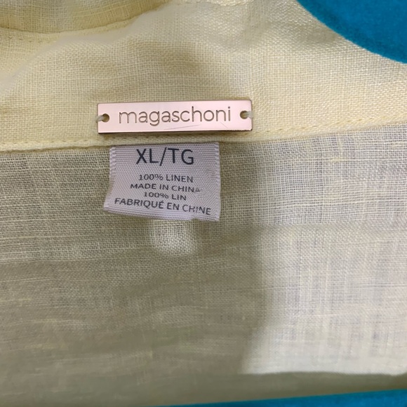 Magaschoni linen blouse oversized pockets mother of pearl buttons yell XL - Picture 12 of 13